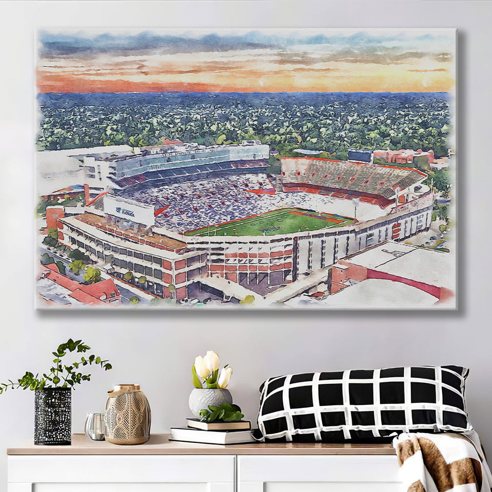 Ben Hill Griffin Stadium Florida Gators Stadium Watercolor, Sport Art Prints Fan Gift, Canvas Prints Wall Art Decor