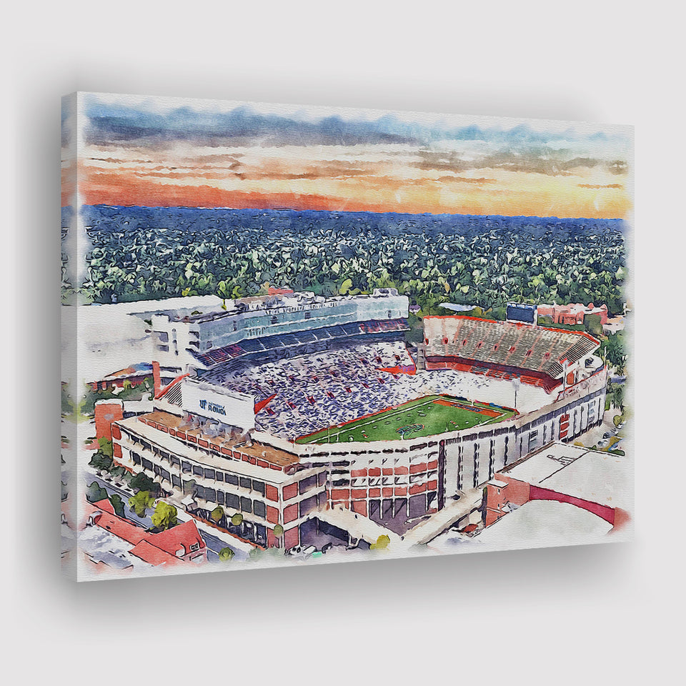 Ben Hill Griffin Stadium Florida Gators Stadium Watercolor, Sport Art Prints Fan Gift, Canvas Prints Wall Art Decor