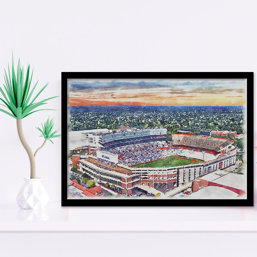 Ben Hill Griffin Stadium Florida Gators Stadium Watercolor, Sport Prints Fan Gift, Framed Art Prints Wall Art Decor