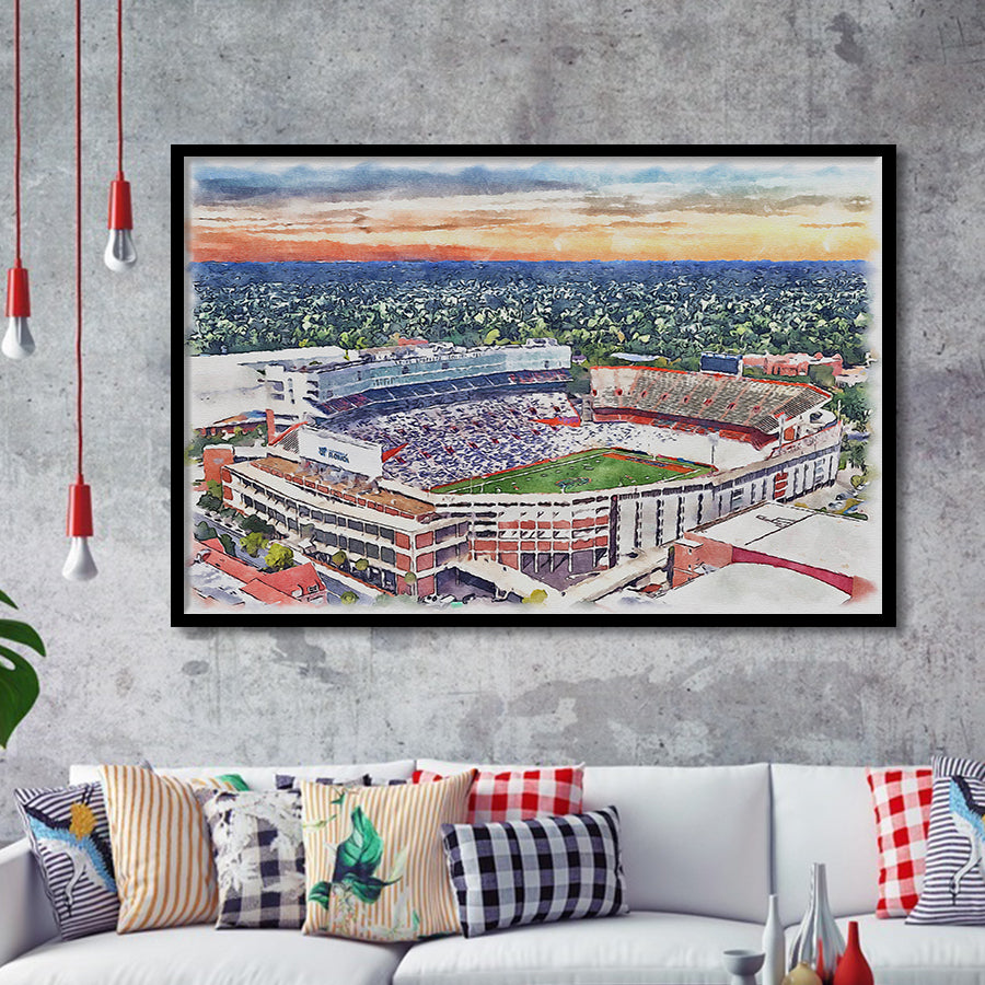 Ben Hill Griffin Stadium Florida Gators Stadium Watercolor, Sport Prints Fan Gift, Framed Art Prints Wall Art Decor