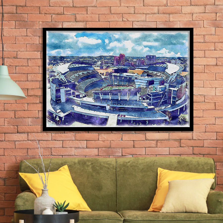 Bengals Football Stadium Paul Brown Stadium Watercolor, Sport Prints Fan Gift, Framed Art Prints Wall Art Decor