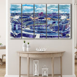Bengals Football Stadium Paul Brown Stadium Watercolor, 5 Pieces B, Multi Panel Canvas Prints Wall Art Decor