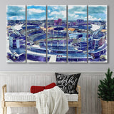 Bengals Football Stadium Paul Brown Stadium Watercolor, 5 Pieces B, Multi Panel Canvas Prints Wall Art Decor