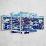 Bengals Football Stadium Paul Brown Stadium Watercolor, 5 Pieces, Multi Panel Canvas Prints Wall Art Decor