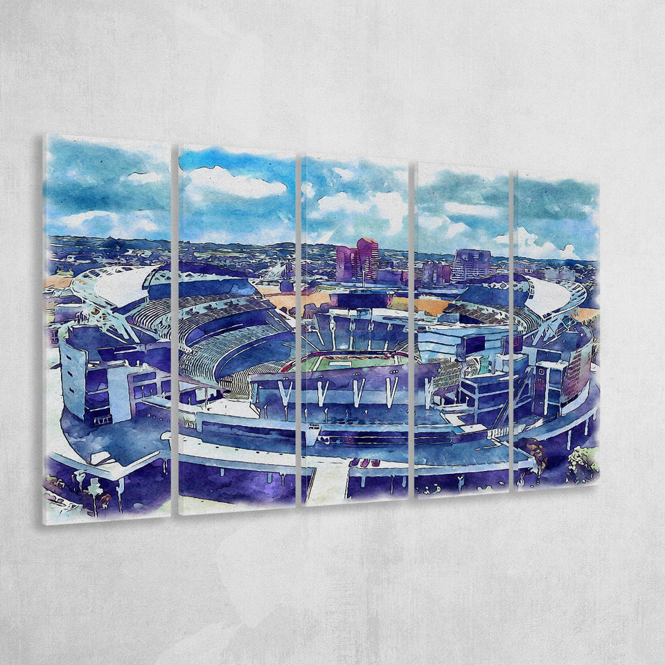 Bengals Football Stadium Paul Brown Stadium Watercolor, 5 Pieces B, Multi Panel Canvas Prints Wall Art Decor