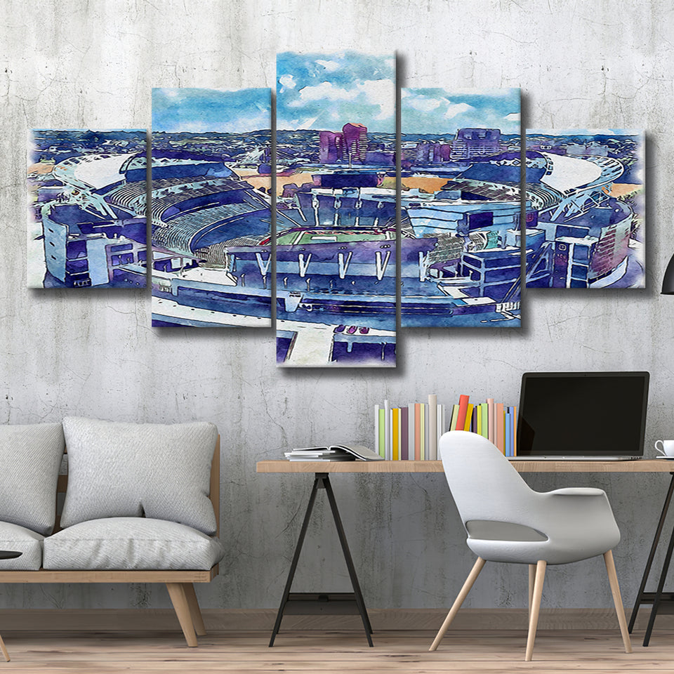 Bengals Football Stadium Paul Brown Stadium Watercolor, 5 Pieces, Multi Panel Canvas Prints Wall Art Decor