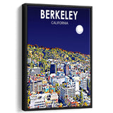 Berkeley California Art Night Landscape Print, Large Canvas, Framed Canvas Print Wall Art Home Decor, Floating Frame