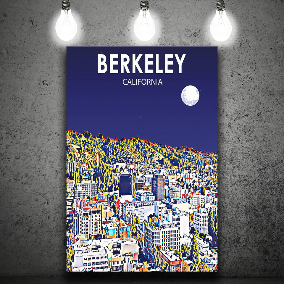 Berkeley California Art Night Landscape Print ,City Art Print, Large Canvas, Canvas Print Wall Art Home Decor