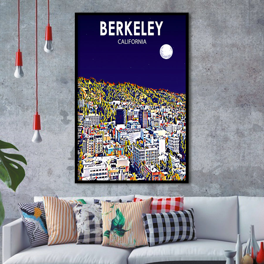 Berkeley California Art Night Landscape Print, City Art Print, Framed Art Print Wall Art Home Decor, Framed Picture