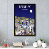Berkeley California Art Night Landscape Print, Large Canvas, Framed Canvas Print Wall Art Home Decor, Floating Frame