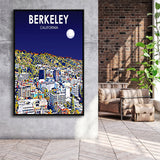 Berkeley California Art Night Landscape Print, Large Canvas, Framed Canvas Print Wall Art Home Decor, Floating Frame