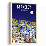 Berkeley California Art Night Landscape Print, Large Canvas, Framed Canvas Print Wall Art Home Decor, Floating Frame