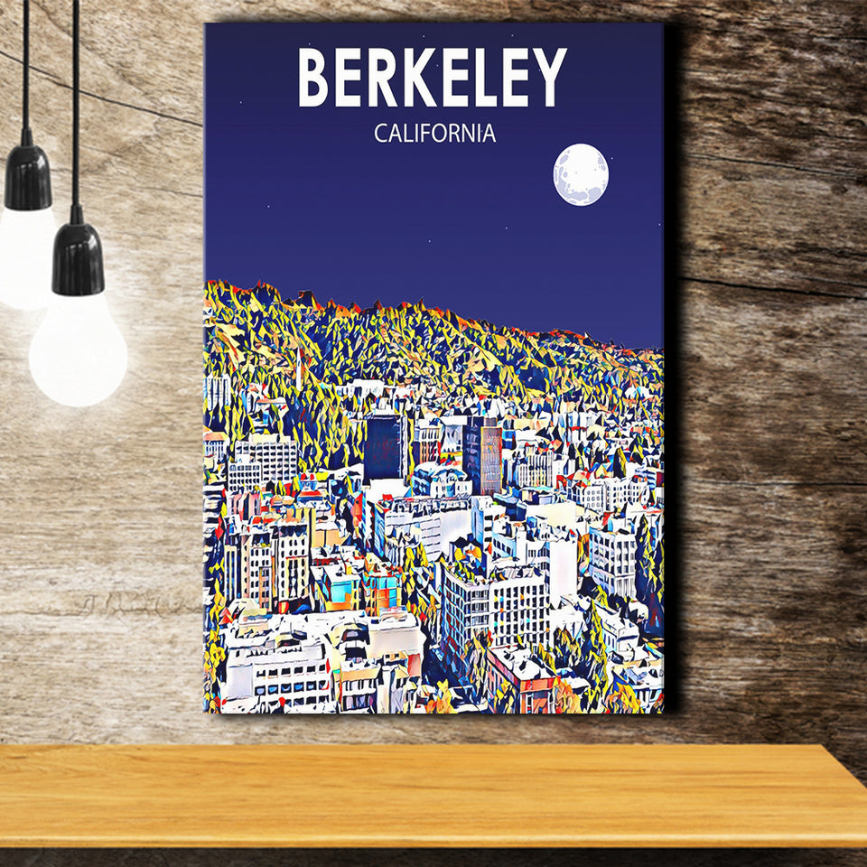 Berkeley California Art Night Landscape Print ,City Art Print, Large Canvas, Canvas Print Wall Art Home Decor