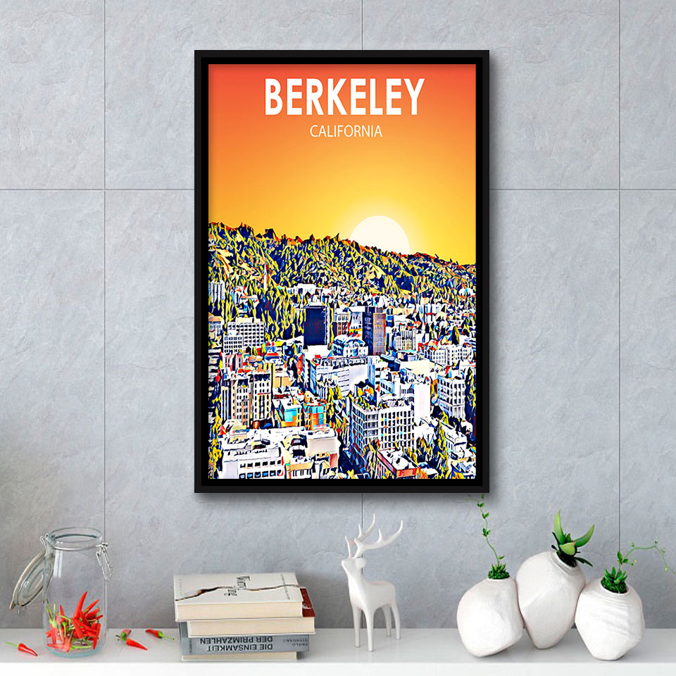 Cal Berkeley Graphics Berkeley California Art Sunset Landscape Print, Large Canvas, Framed C ...