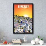 Berkeley California Art Sunset Landscape Print, Large Canvas, Framed Canvas Print Wall Art Home Decor, Floating Frame