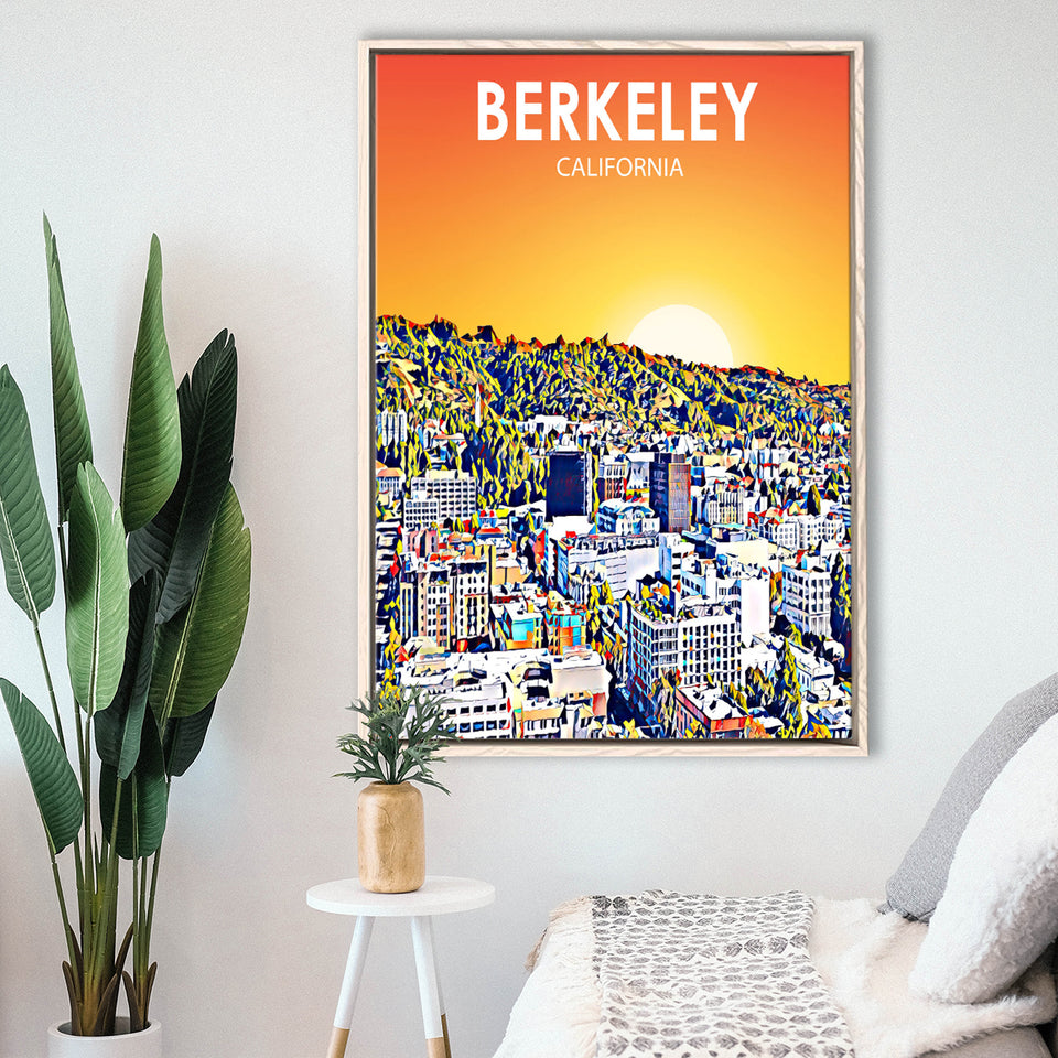 Berkeley California Art Sunset Landscape Print, Large Canvas, Framed Canvas Print Wall Art Home Decor, Floating Frame