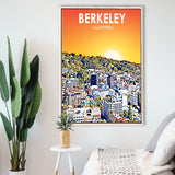 Berkeley California Art Sunset Landscape Print, Large Canvas, Framed Canvas Print Wall Art Home Decor, Floating Frame