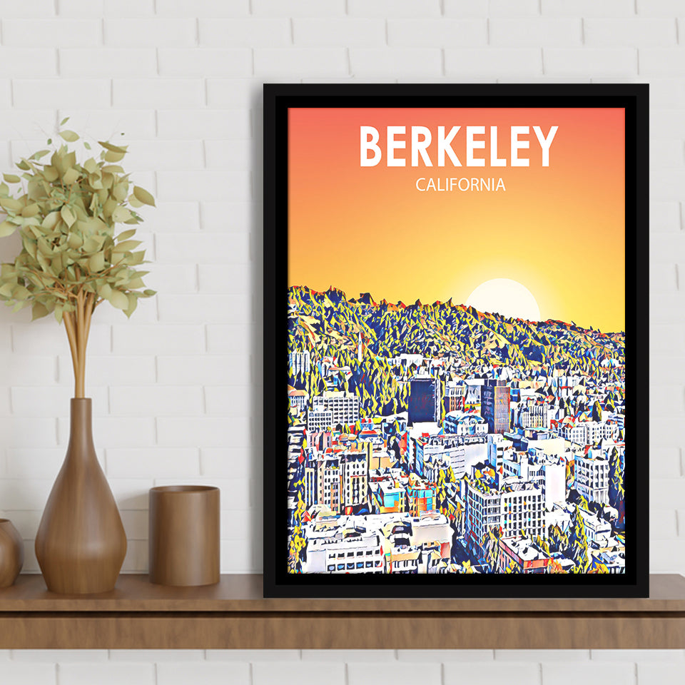 Berkeley California Art Sunset Landscape Print, Large Canvas, Framed Canvas Print Wall Art Home Decor, Floating Frame