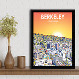 Berkeley California Art Sunset Landscape Print, Large Canvas, Framed Canvas Print Wall Art Home Decor, Floating Frame