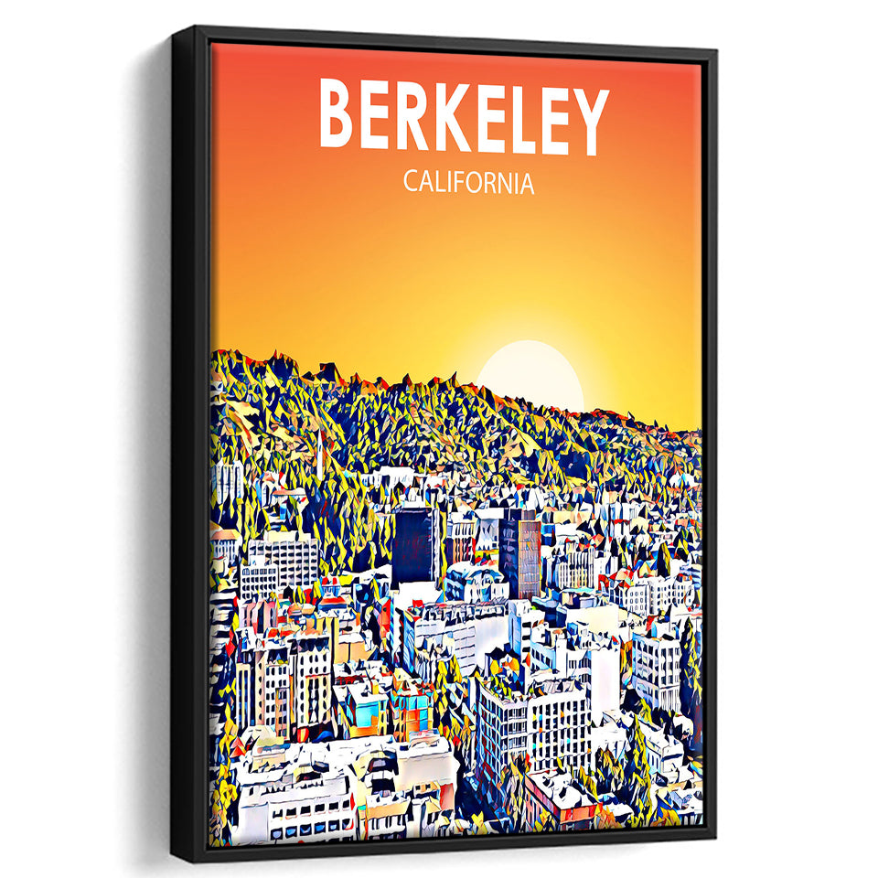 Berkeley California Art Sunset Landscape Print, Large Canvas, Framed Canvas Print Wall Art Home Decor, Floating Frame
