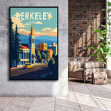 Berkeley California Retro Art Print, Large Canvas, Framed Canvas Print Wall Art Home Decor, Floating Frame