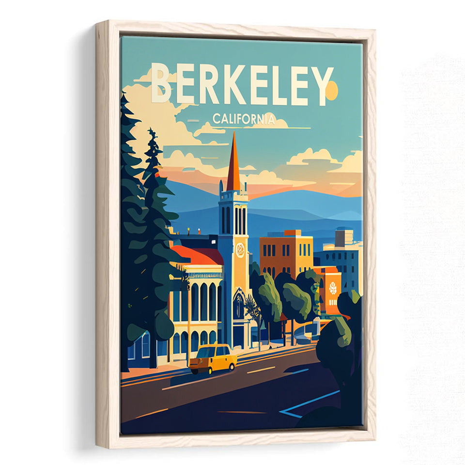 Berkeley California Retro Art Print, Large Canvas, Framed Canvas Print Wall Art Home Decor, Floating Frame