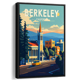 Berkeley California Retro Art Print, Large Canvas, Framed Canvas Print Wall Art Home Decor, Floating Frame