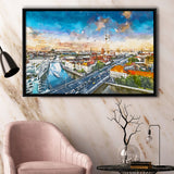 Berlin Germany Viewed Above Spree River City Art Watercolor Framed Canvas Prints Wall Art Home Decor,Floating Frame