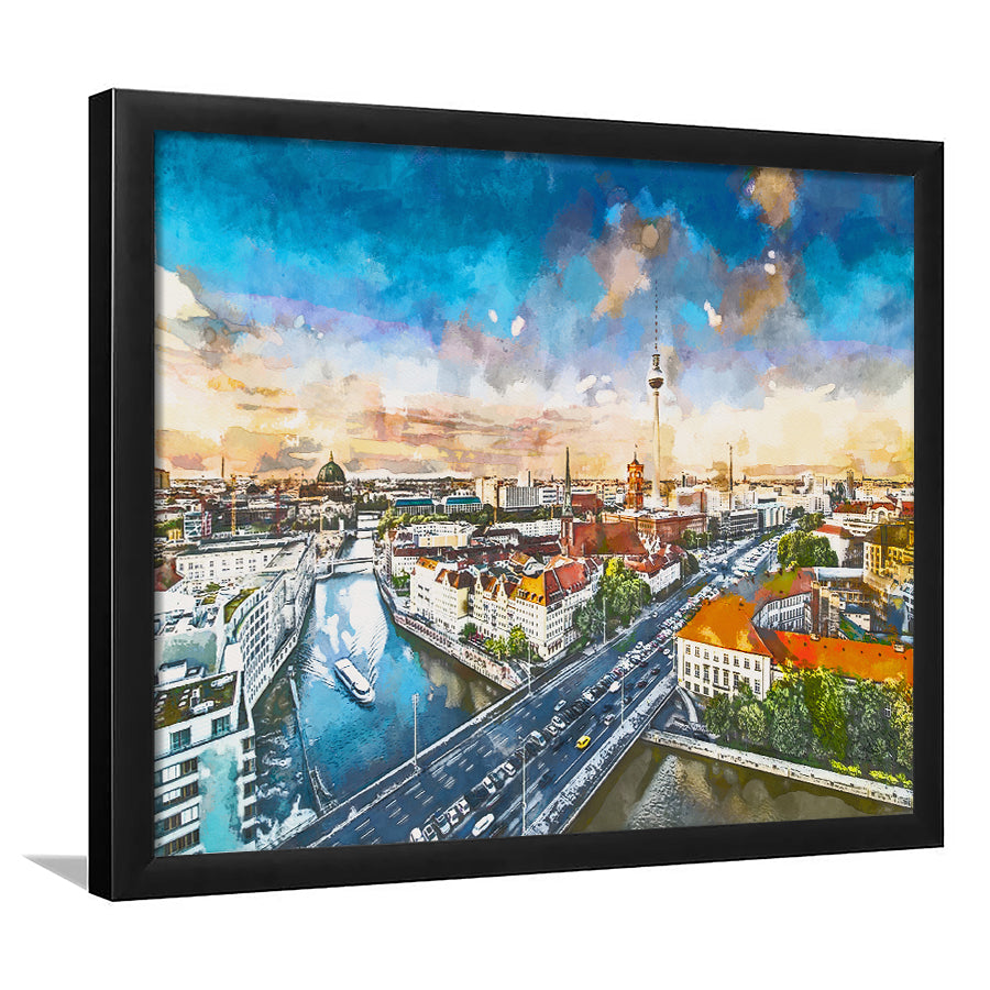Berlin Germany Viewed Above Spree River City Art Watercolor Framed Art Prints Wall Art Decor,Framed Picture