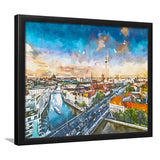 Berlin Germany Viewed Above Spree River City Art Watercolor Framed Art Prints Wall Art Decor,Framed Picture