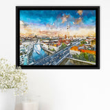 Berlin Germany Viewed Above Spree River City Art Watercolor Framed Canvas Prints Wall Art Home Decor,Floating Frame