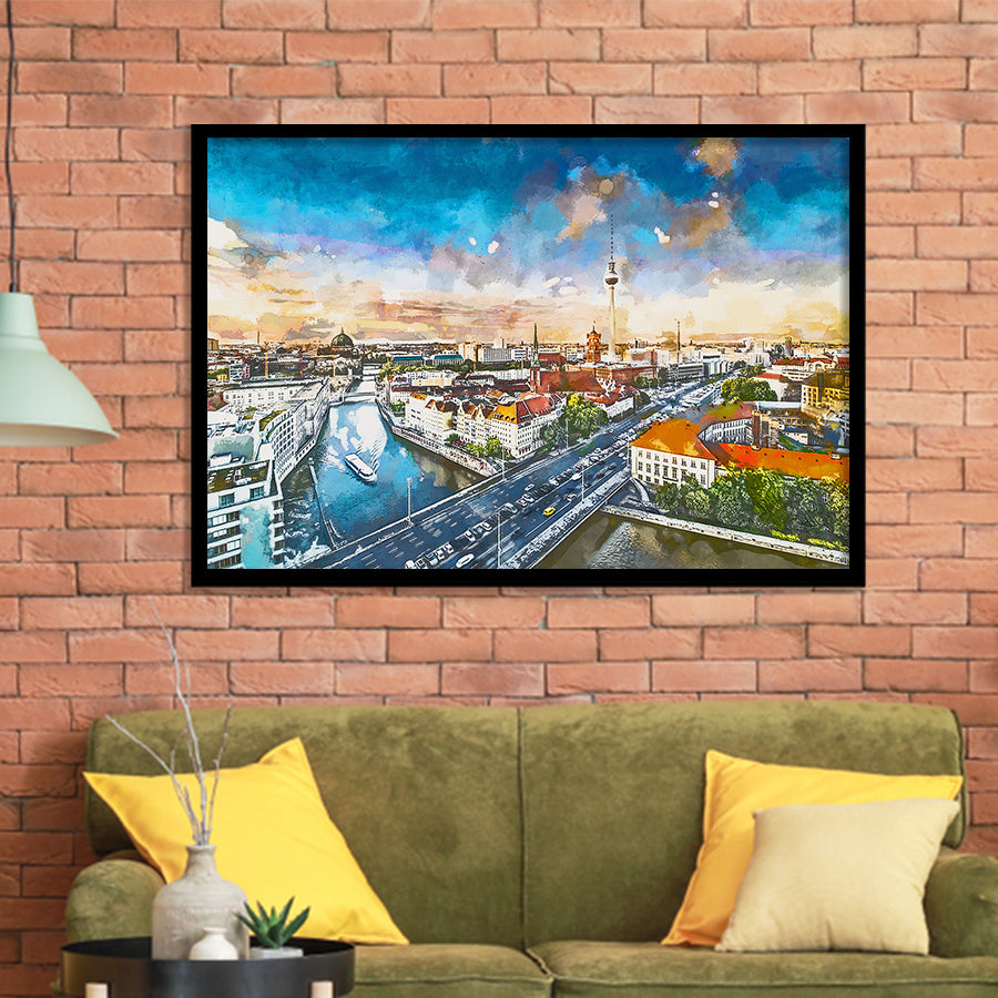 Berlin Germany Viewed Above Spree River City Art Watercolor Framed Art Prints Wall Art Decor,Framed Picture