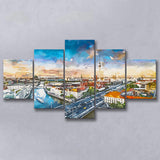 Berlin Germany Viewed Above Spree River 5 Pieces Mixed Canvas Prints Wall Art Home Decor