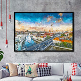 Berlin Germany Viewed Above Spree River City Art Watercolor Framed Art Prints Wall Art Decor,Framed Picture
