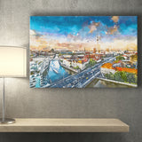 Berlin Germany Viewed Above Spree River City Art Watercolor Canvas Prints Wall Art Home Decor, Large Canvas