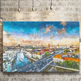 Berlin Germany Viewed Above Spree River City Art Watercolor Canvas Prints Wall Art Home Decor, Large Canvas