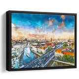 Berlin Germany Viewed Above Spree River City Art Watercolor Framed Canvas Prints Wall Art Home Decor,Floating Frame