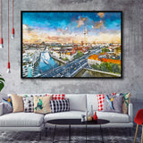 Berlin Germany Viewed Above Spree River City Art Watercolor Framed Canvas Prints Wall Art Home Decor,Floating Frame