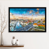 Berlin Germany Viewed Above Spree River City Art Watercolor Framed Canvas Prints Wall Art Home Decor,Floating Frame
