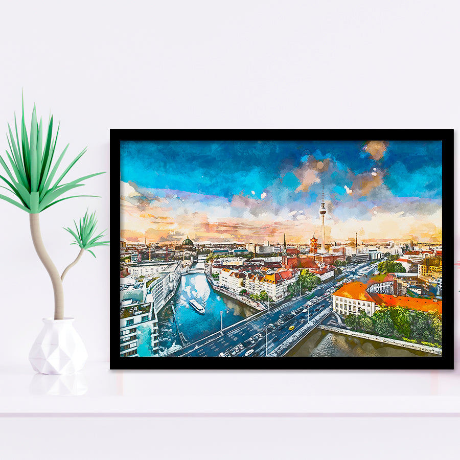 Berlin Germany Viewed Above Spree River City Art Watercolor Framed Art Prints Wall Art Decor,Framed Picture