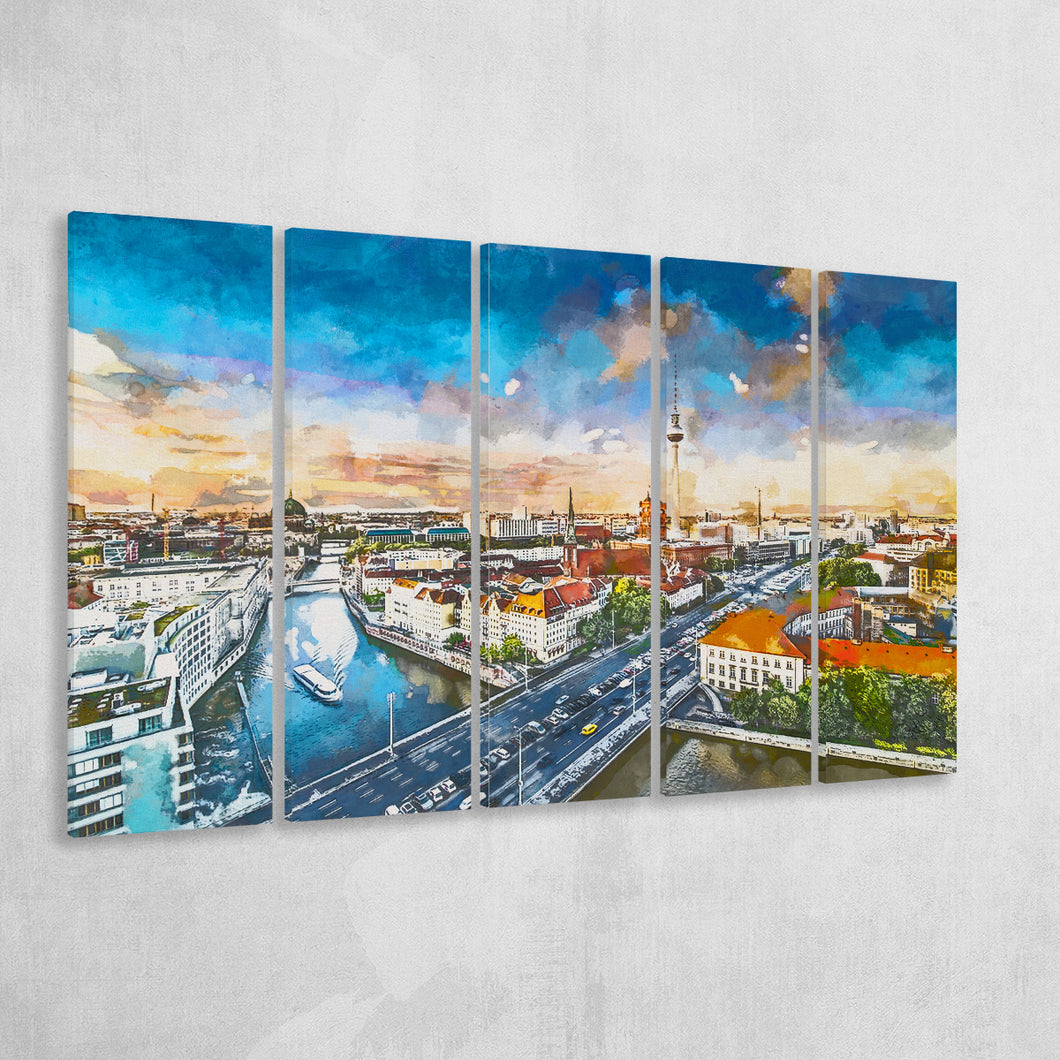 Berlin Germany Viewed Above Spree River 5 Pieces Extra Large Canvas Prints Wall Art Home Decor