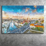 Berlin Germany Viewed Above Spree River City Art Watercolor Canvas Prints Wall Art Home Decor, Large Canvas