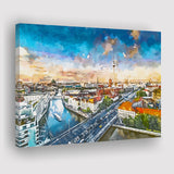 Berlin Germany Viewed Above Spree River City Art Watercolor Canvas Prints Wall Art Home Decor, Large Canvas