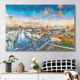 Berlin Germany Viewed Above Spree River City Art Watercolor Canvas Prints Wall Art Home Decor, Large Canvas