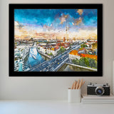Berlin Germany Viewed Above Spree River City Art Watercolor Framed Art Prints Wall Art Decor,Framed Picture