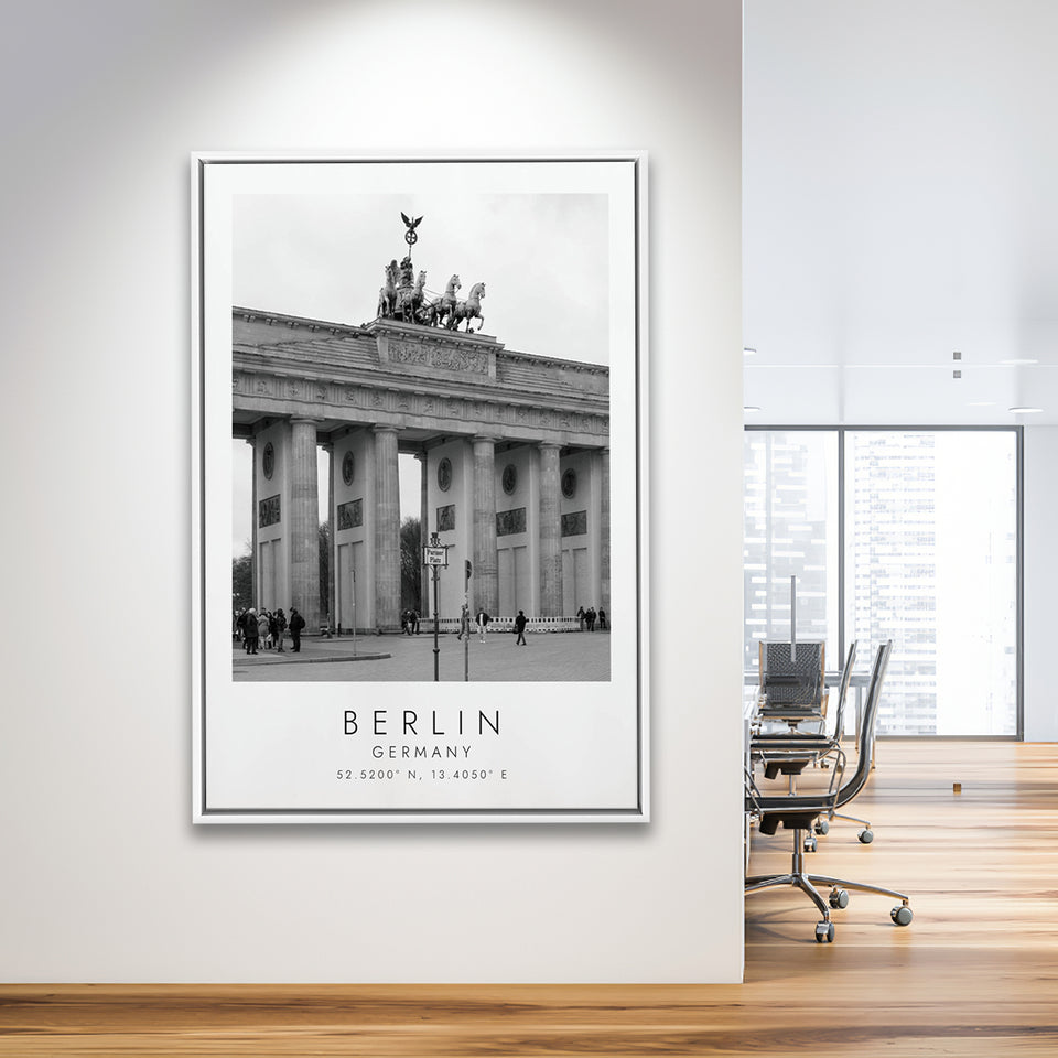 Berlin Germany 1 Black And White Art Framed Canvas Prints Wall Art Home Decor, Floating Frame