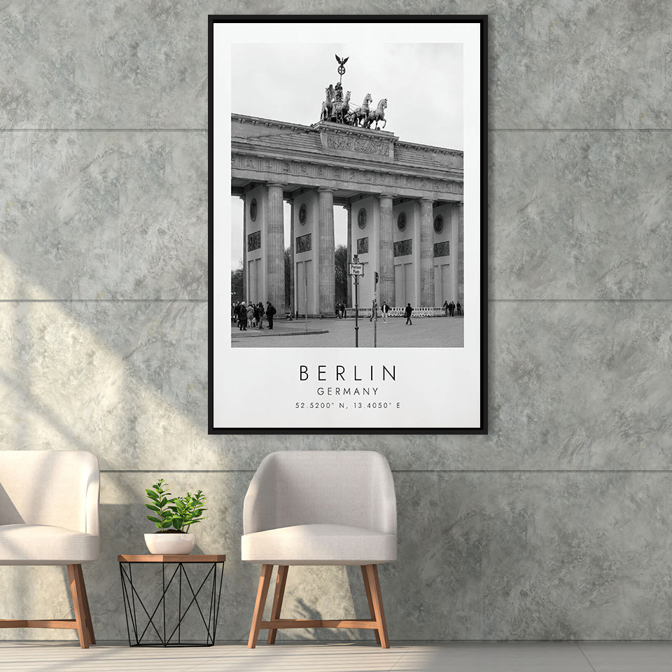 Berlin Germany 1 Black And White Art Framed Canvas Prints Wall Art Home Decor, Floating Frame