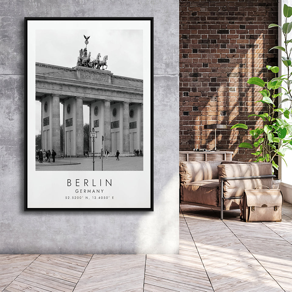 Berlin Germany 1 Black And White Art Framed Canvas Prints Wall Art Home Decor, Floating Frame