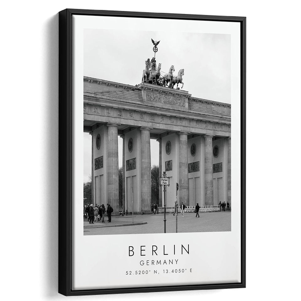 Berlin Germany 1 Black And White Art Framed Canvas Prints Wall Art Home Decor, Floating Frame