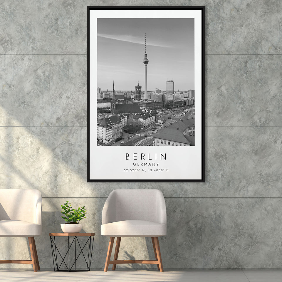 Berlin Germany Black And White Art Framed Canvas Prints Wall Art Home Decor, Floating Frame